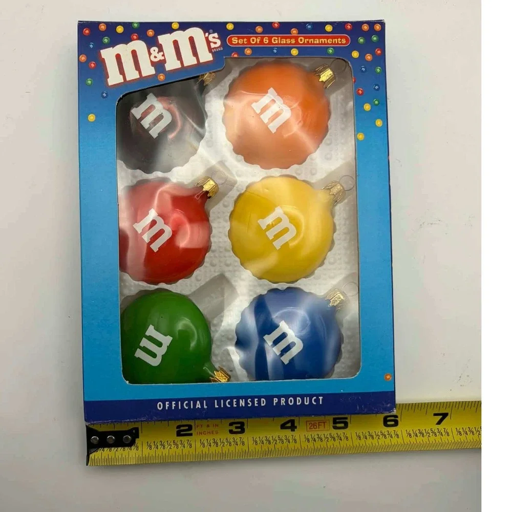 M&M's Kurt S Adler Set of 6 Glass Ornaments Multicolor Candy Christmas MM0106